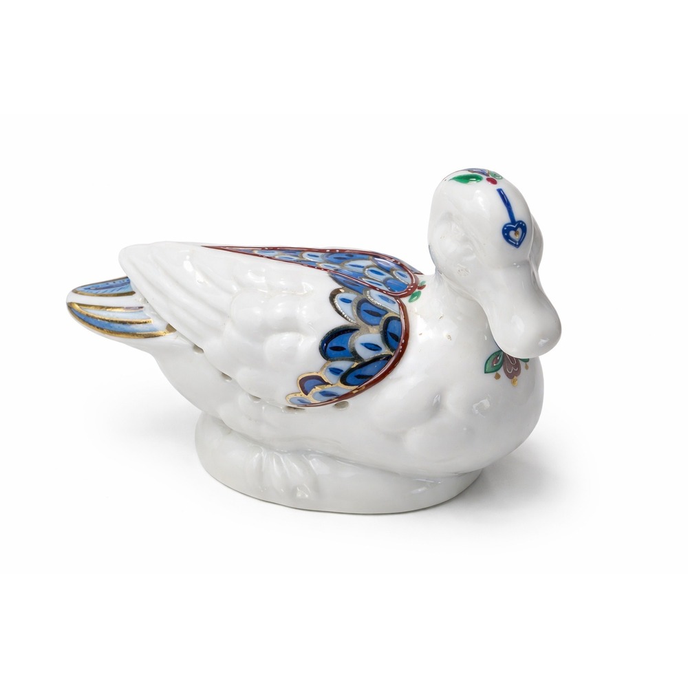 Vintage Byzantium Elizabeth Arden Porcelain‎ Duck Figurine Japan Blue Gold K1